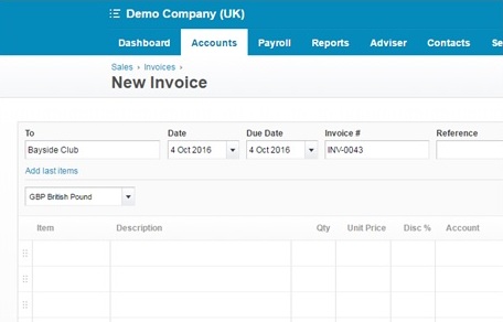 sales invoices in xero